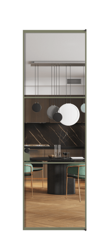 Алюминиевая дверь АЛПЛ040.03 Алюминий оливковый тёмный Прозрачное стекло "Кристал Вижн", калёное Цена 143410  | Volhovec