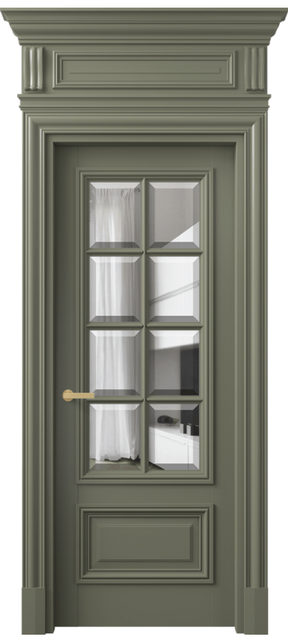 Межкомнатная дверь Антик 7316 Матовый оливковый тёмный Прозрачное стекло с фацетом Цена 199880 ₽ | Volhovec