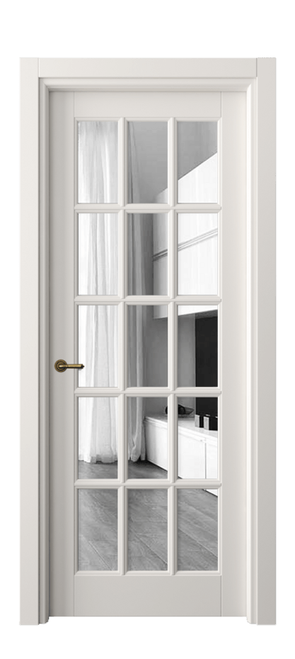 Межкомнатная дверь Тоскана Грильято 6311 Матовый пудровый белый Двустороннее зеркало, триплекс Цена 126390 ₽ | Volhovec