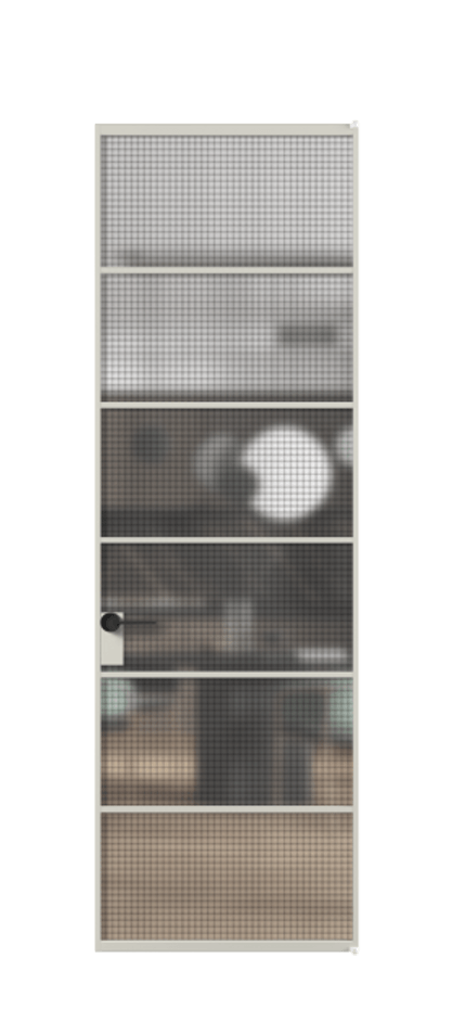 Алюминиевая дверь АЛПЛ040.04 Алюминий тёплый серый Декоративное стекло с сеткой "Mesh silver", триплекс Цена 141680  | Volhovec