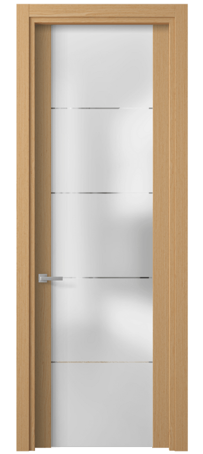 Межкомнатная дверь Planum 4114 Дуб песочный матовый Сатинированное стекло с гравировкой «КВАДРО», триплекс Цена 89460 ₽ | Volhovec