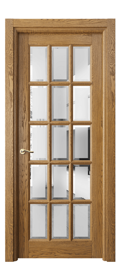Межкомнатная дверь Лигнум 0708 Дуб медовый брашированный Сатинированное стекло с фацетом Цена 194700 ₽ | Volhovec