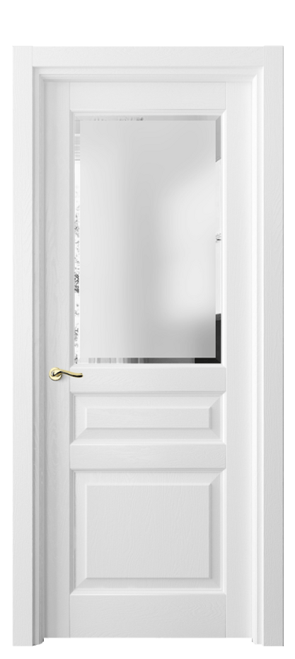 Межкомнатная дверь Лигнум 0710 Дуб белоснежный Сатинированное стекло с фацетом Цена 150370 ₽ | Volhovec