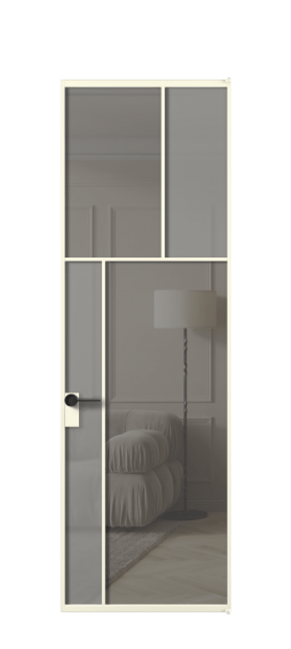 Межкомнатная дверь Mosaic АЛПЛ041.22 Алюминий молочно-белый Сатинированное серое стекло, триплекс, 6 мм + Прозрачное серое стекло, триплекс Цена 174160 ₽ | Volhovec