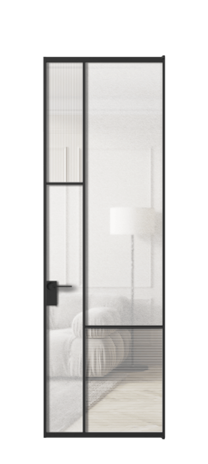 Межкомнатная дверь Mosaic АЛПЛ041.13 Алюминий Черный Рифлёное стекло "Дюна", триплекс, 6 мм + Фактурное стекло "Лёд", триплекс, 6 мм Цена 166730 ₽ | Volhovec