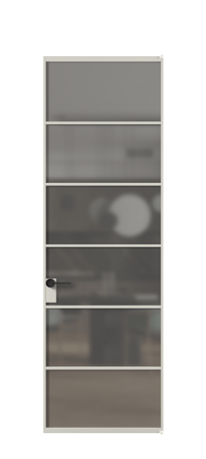 Алюминиевая дверь АЛПЛ040.04 Алюминий тёплый серый Сатинированное серое стекло, триплекс Цена 141380  | Volhovec