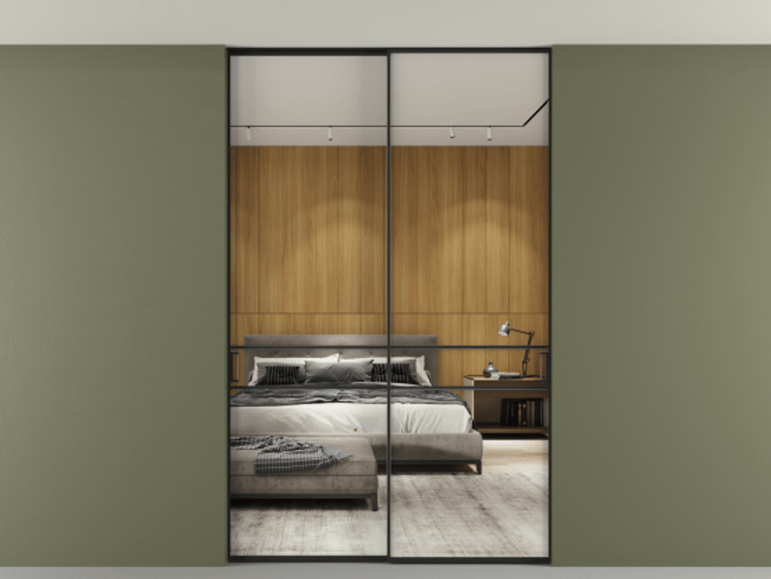 Перегородка Formato внутри проёма двустворчатая со скрытым креплением в потолок АЛПР 040.02 Алюминий Черный Двустороннее зеркало, триплекс 6 мм, триплекс 6 мм. Скрытый короб ЧЕР Цена 278650 ₽ 1. Полотно 2 шт. (800/2100 мм)
 2. Комплект установки раздвижной системы
 3. Базовый комплект фурнитуры
4. Ручка RONDO. Фабрика дверей Волховец 8 (800) 551 43 19  Перегородка Formato внутри проёма двустворчатая со скрытым креплением в потолок АЛПР 040.02 Алюминий Черный Двустороннее зеркало, триплекс 6 мм, триплекс 6 мм Цена 278650 ₽ | Volhovec