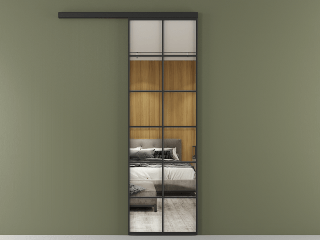 Перегородка Формато вдоль стены 1 створка АЛПР 040.05 Алюминий Черный Двустороннее зеркало, триплекс , триплекс 6 мм Цена 118600 ₽  | Volhovec