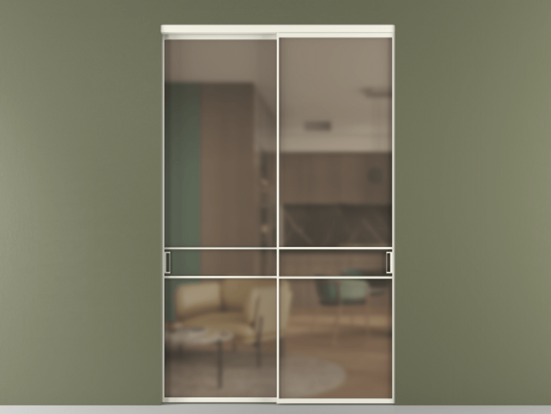 Перегородка Формато внутри проёма 2 створки АЛПР 040.02 Алюминий жемчужный Сатинированное бронзовое стекло, триплекс Цена 475490 ₽  | Volhovec