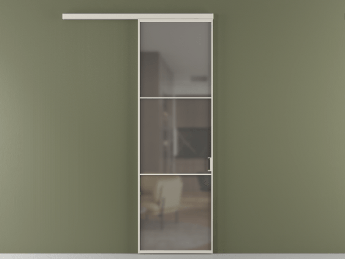 Перегородка Формато вдоль стены 1 створка АЛПР 040.03 Алюминий облачно-серый Сатинированное серое стекло, триплекс Цена 116690 ₽  | Volhovec