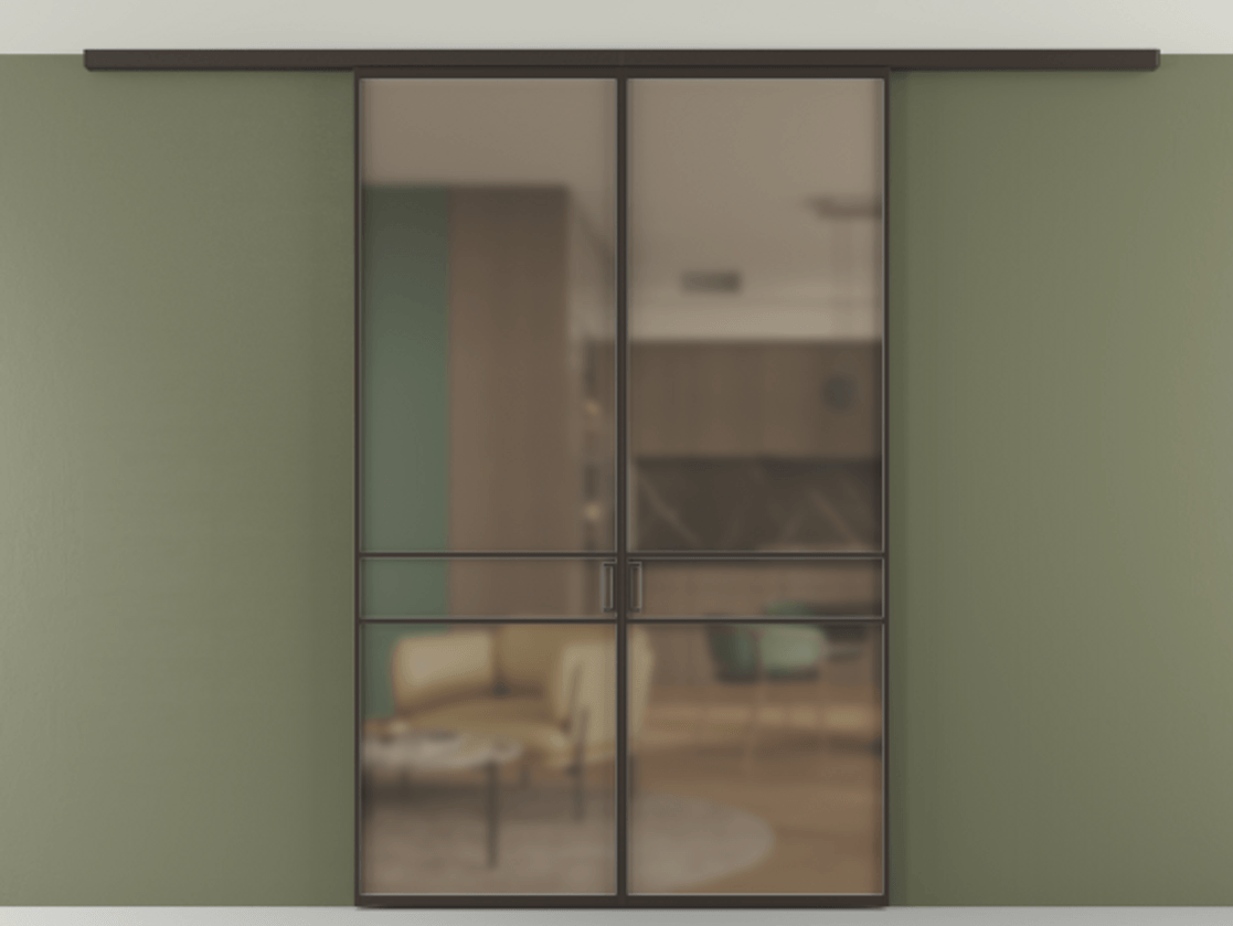 Перегородка Формато вдоль стены на потолок 2 створки АЛПР 040.02 Алюминий антрацит Сатинированное бронзовое стекло, триплекс Цена 214360 ₽ | Volhovec