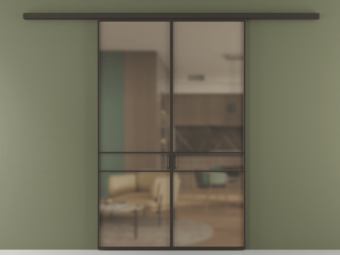 Перегородка Формато вдоль стены 2 створки АЛПР 040.02 Алюминий антрацит Сатинированное бронзовое стекло, триплекс Цена 223260 ₽ | Volhovec