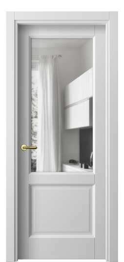 Дверь межкомнатная 1422 МБЛ Прозрачное стекло. Цвет Матовый белоснежный. Материал Гладкая эмаль. Коллекция Galant. Картинка.