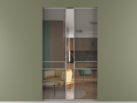 Алюминевая перегородка АЛПР 040.02 МНСР Серый триплекс. Цвет Алюминий нейтральный серый. Материал Алюминий в эмали. Коллекция Перегородка Formato скрытый пенал 2 створки. Картинка.