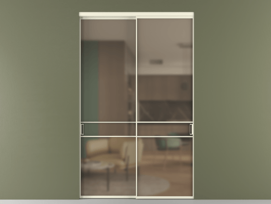 Алюминевая перегородка АЛПР 040.02_АМБ_Бронза сатин триплекс_new. Цвет Алюминий молочно-белый. Материал Алюминий в эмали. Коллекция Перегородка Формато внутри проёма 2 створки. Картинка.