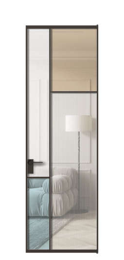 Дверь межкомнатная АЛПЛ041.11 ААН 4 стекла. Цвет Алюминий антрацит. Материал Алюминий в эмали. Коллекция Mosaic. Картинка.